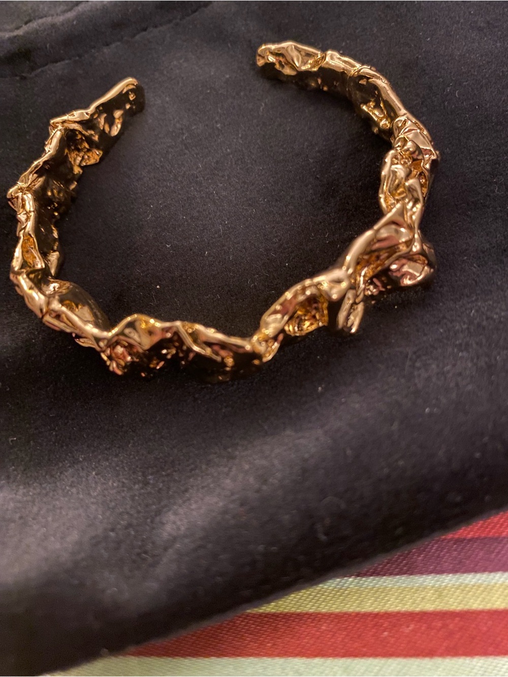 Gold Textured Open Cuff Bracelet - Women's Fashion Jewelry